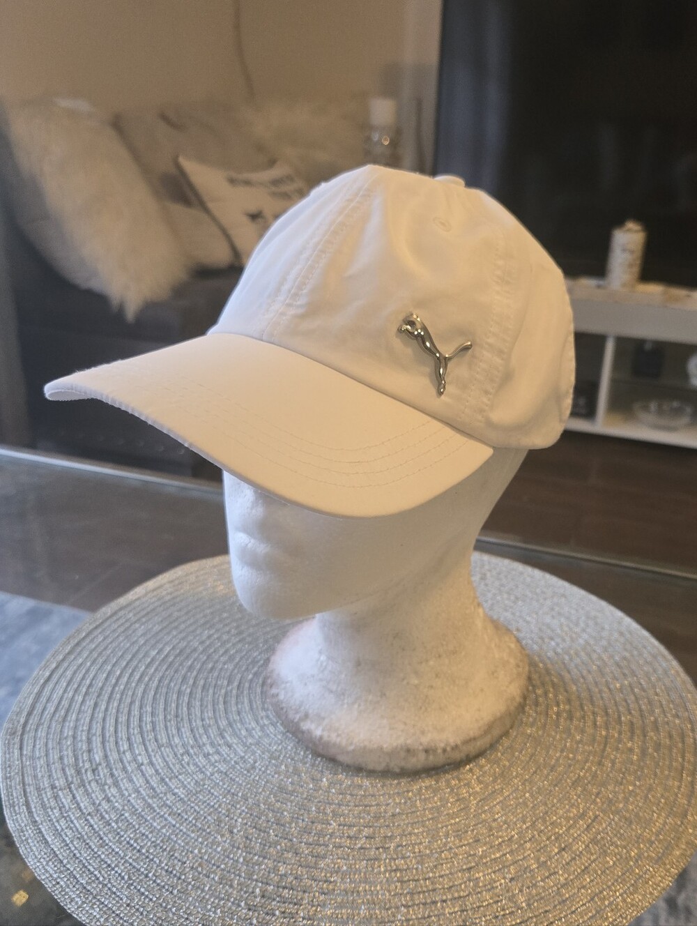 Puma Metal Cat Cap Hat White Polyester Adjustable Performance Running Golf OSFA